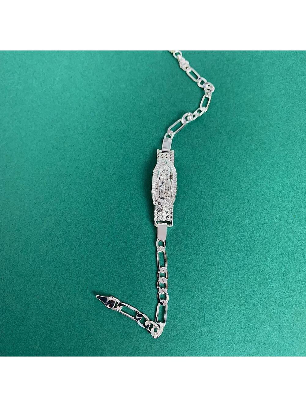 Vintage Y2k Style Silver Saint Marry Cuban Link Figaro Bracelet. Nice quality - Picture 6 of 8
